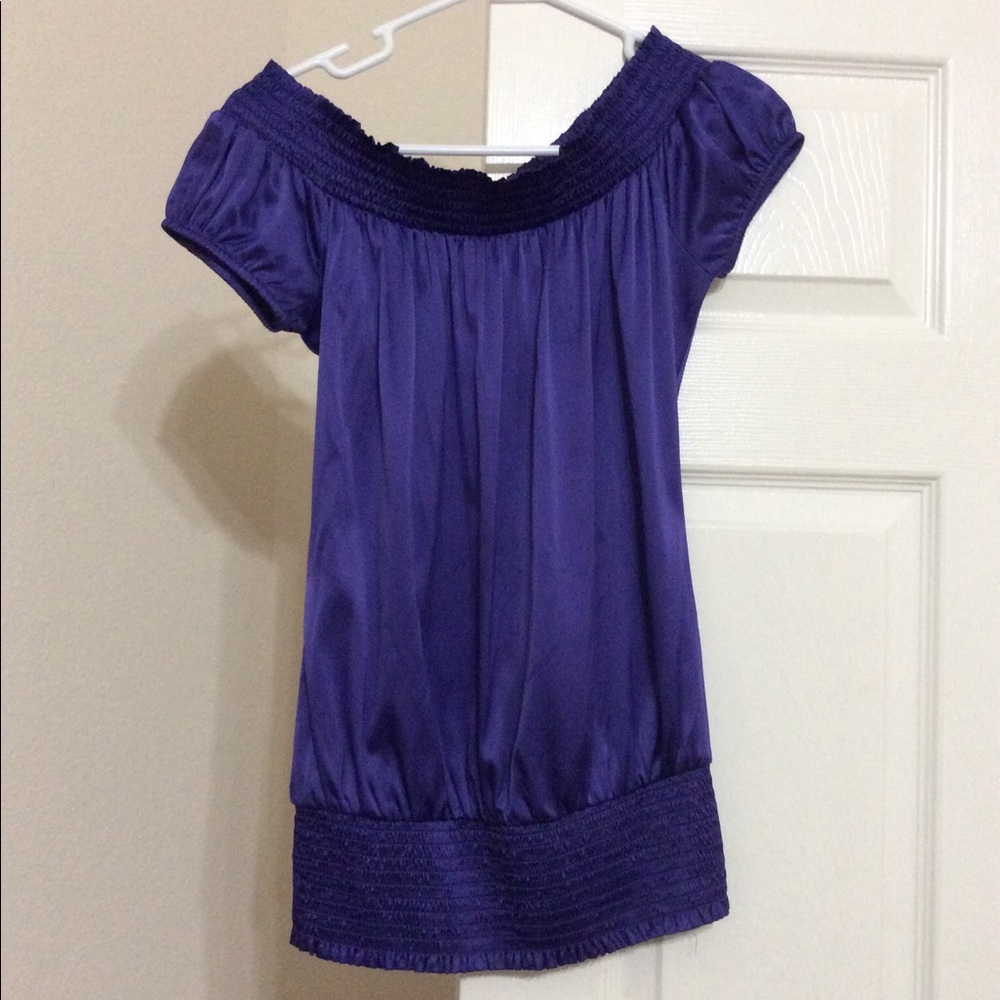 GbyGuess Purple Satin Off Shoulder Blouse SzSmall